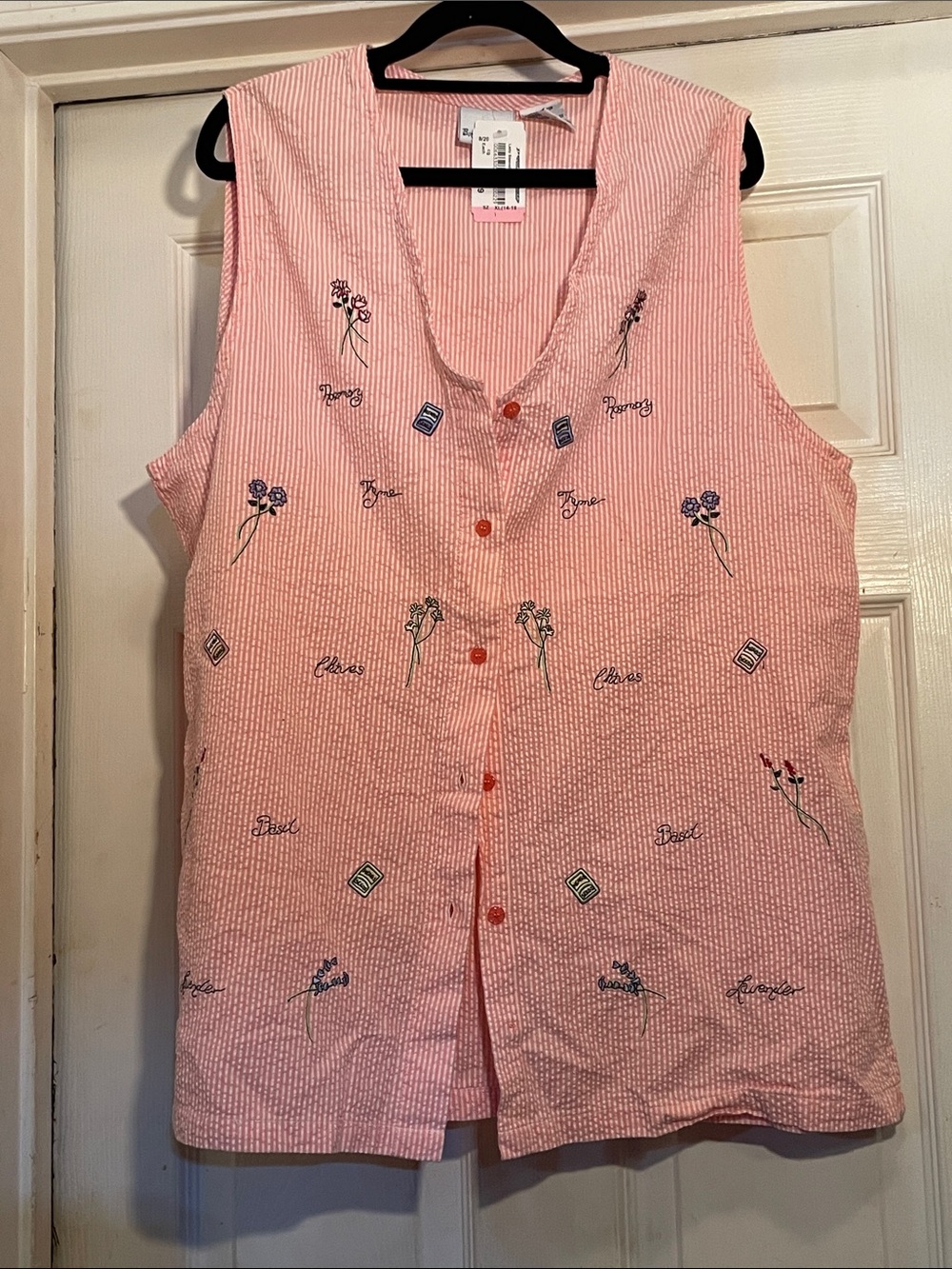 Bobbie Brooks Pink Embroidered Sleeveless Button Front Tunic